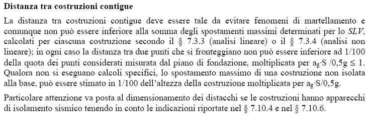 Distanza tra costruzioni contigue e dimensionamento del giunto sismico. NTC 2008.